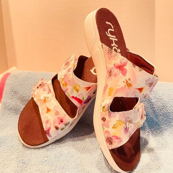 Ryka Womens Marilyn Floral Slide Sandals Size 7.5M   Comfort Walking Adjustable‎ - Picture 1 of 16